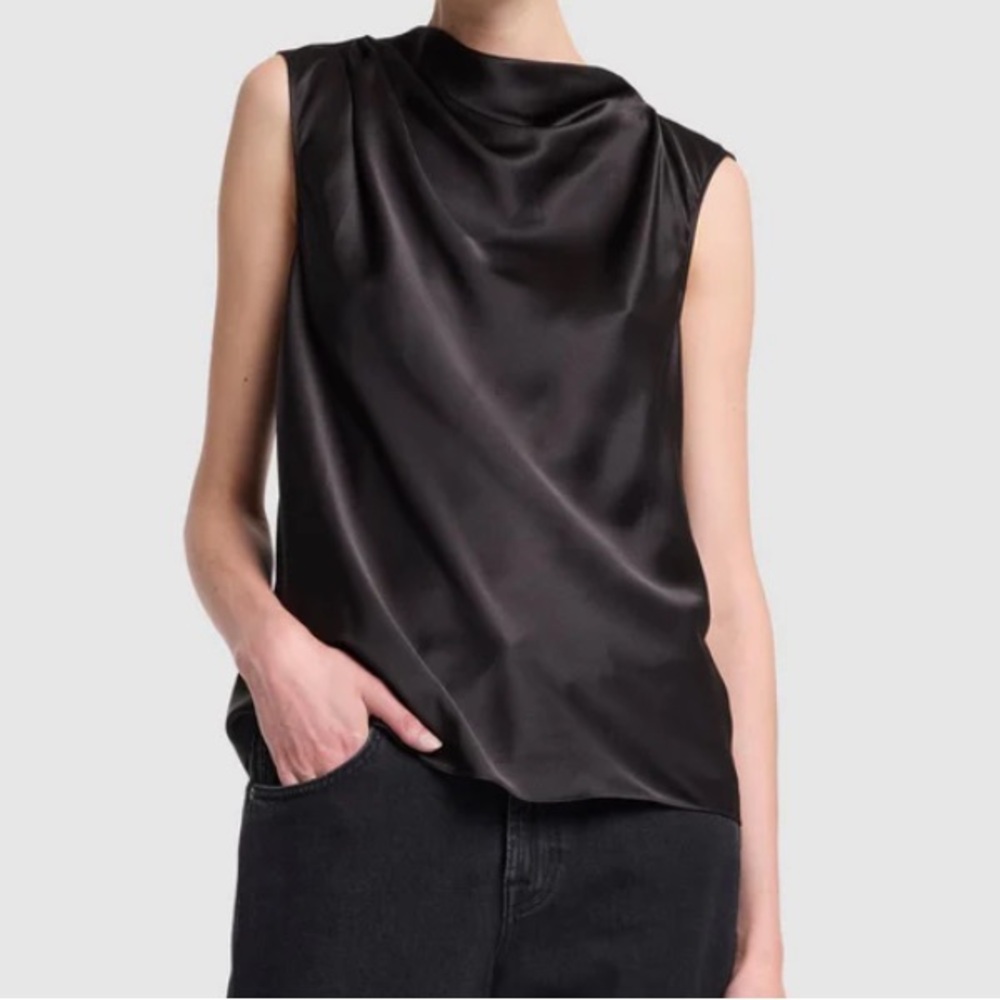 7 for all mankind SILK HIGH NECK DRAPED BLOUSE